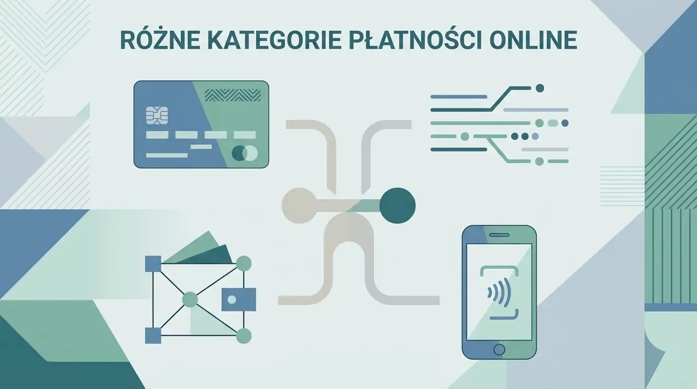 Neutralna ilustracja kategorii płatności: karta, przelew, portfel cyfrowy i telefon