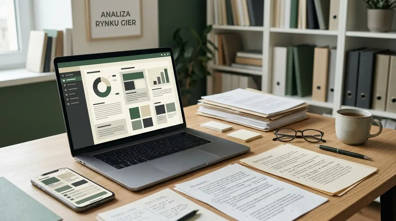 Neutralna ilustracja analizy kasyna online na laptopie i telefonie